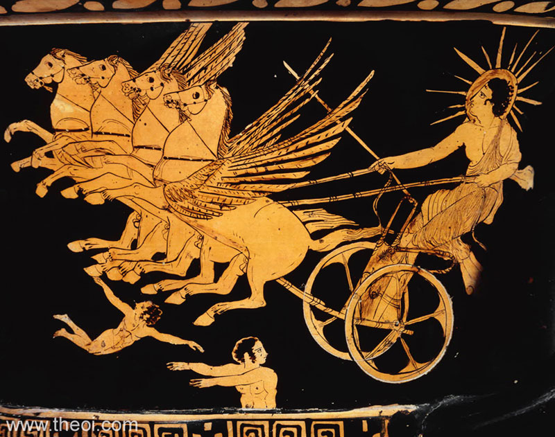 Helius the Sun - detail on a red figure style crater-vase